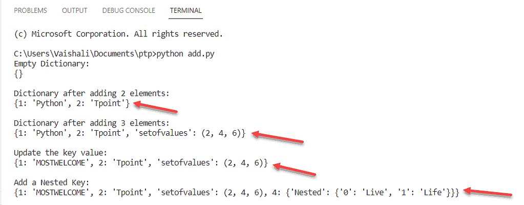 Adding elements of dictionary in python