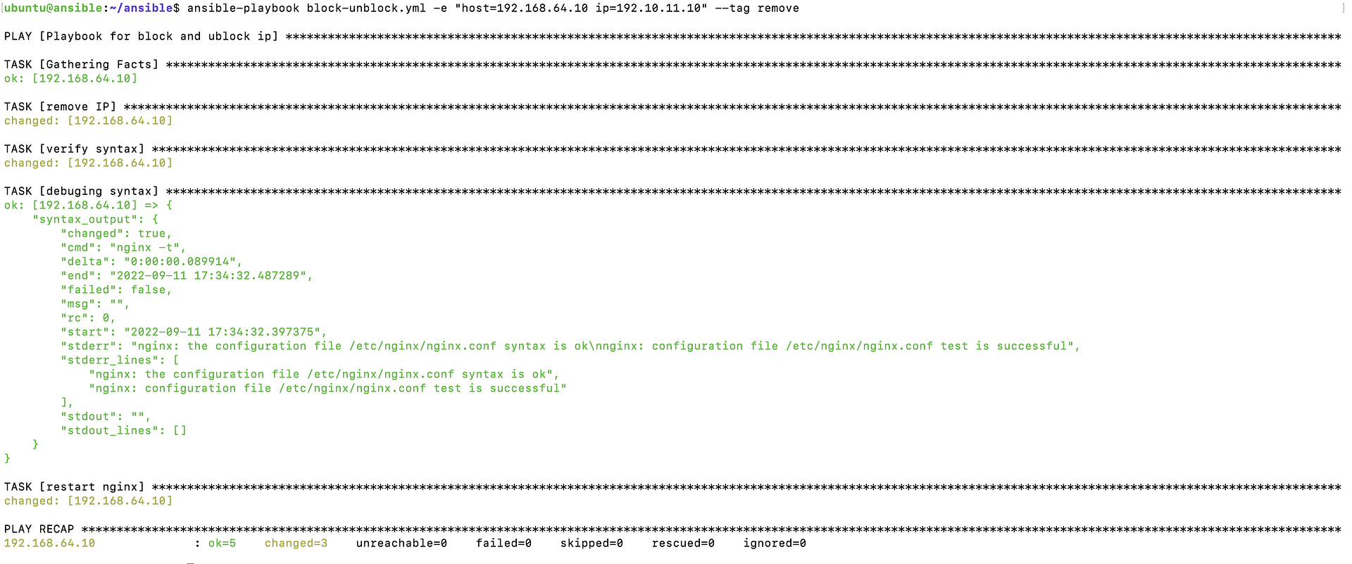 Ansible playbook to block and unblock IP