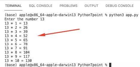 Python program to print table