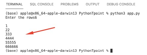 Python number pyramid using nested loop