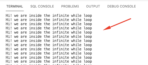 Infinite while loop Example