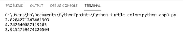 Python turtle square root