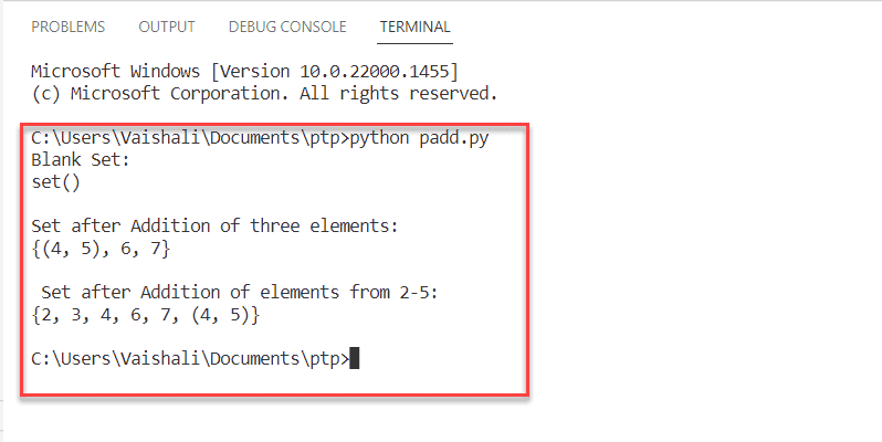 Adding elements to the python set