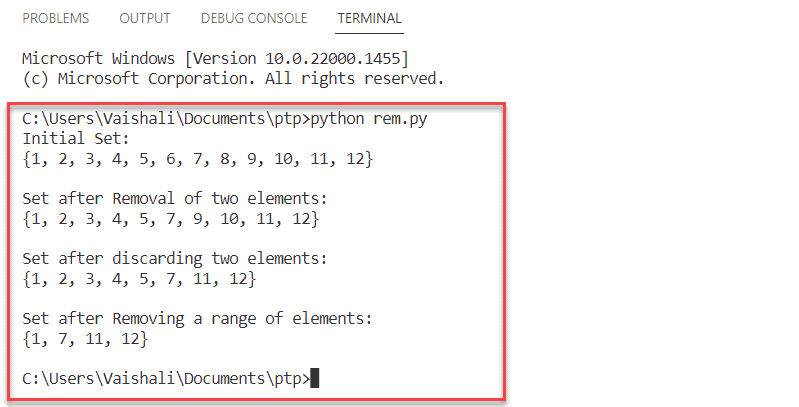 Removing elements from python sets