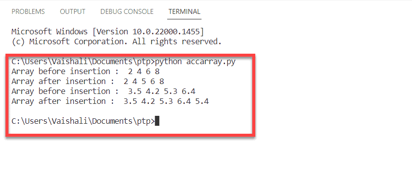 Adding elements to a array in python