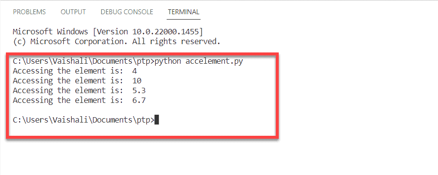 Accessing element from the array in python